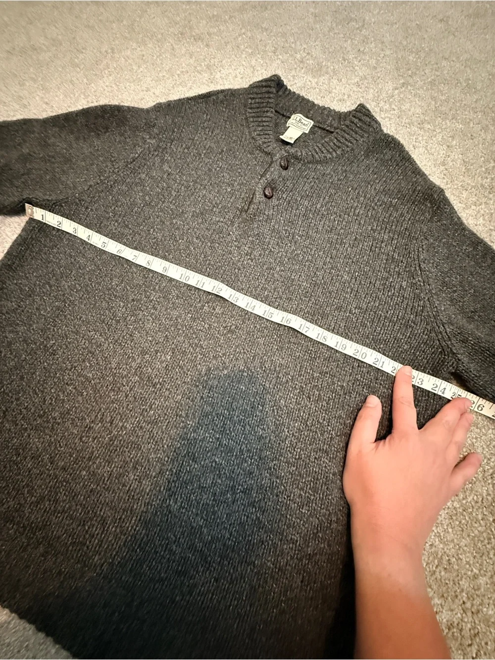 LL Bean Classic Ragg Lambswool Henley Sweater Mens XL Gray Mock Neck Pullover